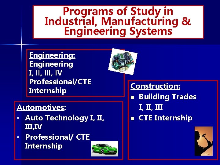 Programs of Study in Industrial, Manufacturing & Engineering Systems Engineering: Engineering I, lll, l.