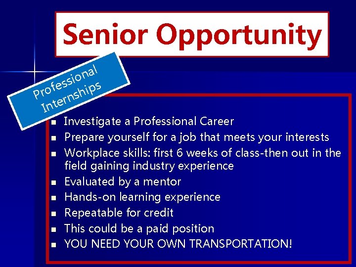 Senior Opportunity l a n io s s s e f p i o