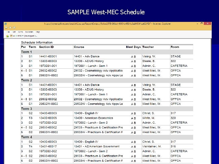 SAMPLE West-MEC Schedule 