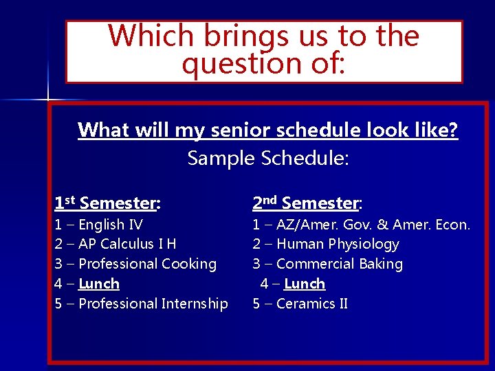 Which brings us to the question of: What will my senior schedule look like?