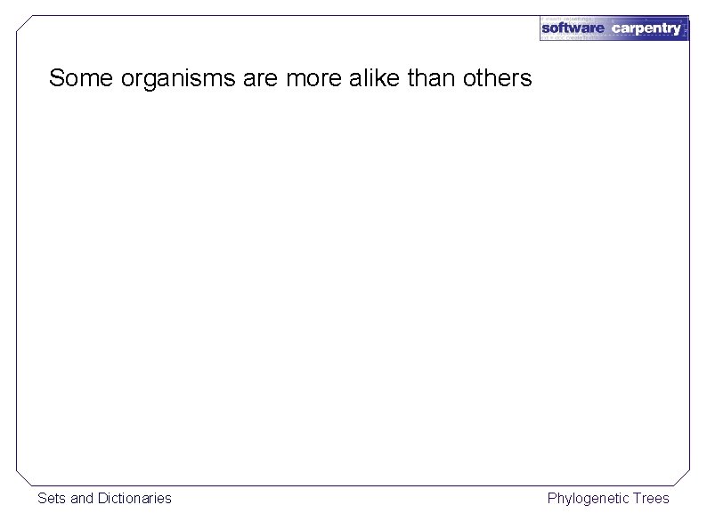 Some organisms are more alike than others Sets and Dictionaries Phylogenetic Trees 