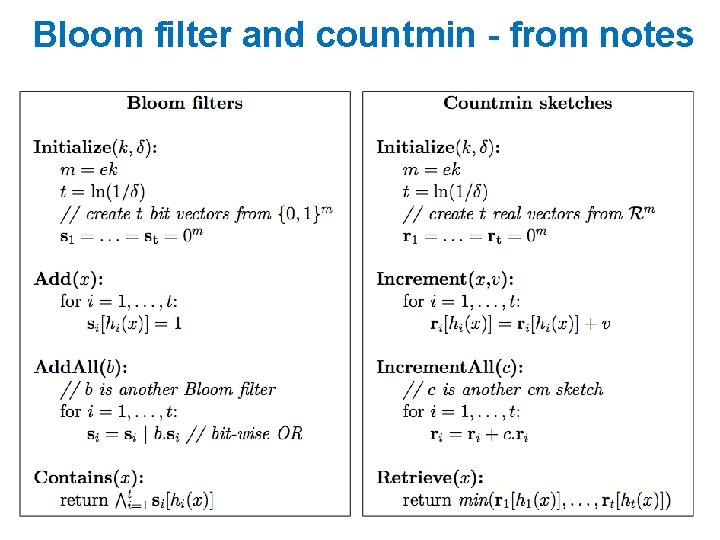 Bloom filter and countmin - from notes 