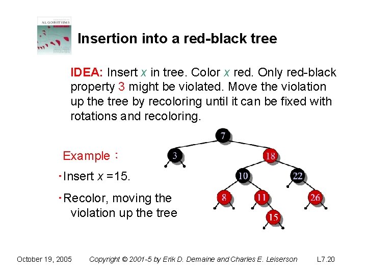 Insertion into a red-black tree IDEA: Insert x in tree. Color x red. Only