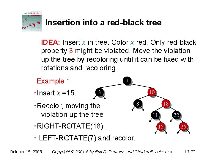 Insertion into a red-black tree IDEA: Insert x in tree. Color x red. Only