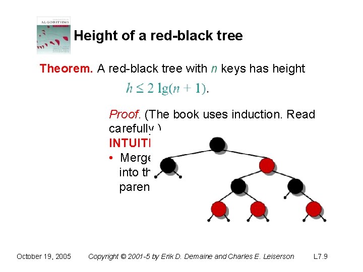 Height of a red-black tree Theorem. A red-black tree with n keys has height