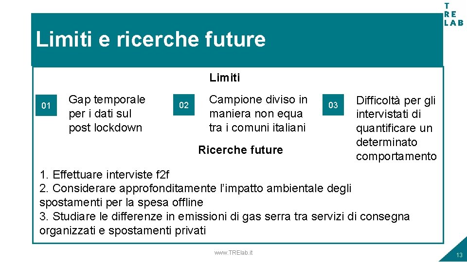 Limiti e ricerche future Limiti 01 Gap temporale per i dati sul post lockdown