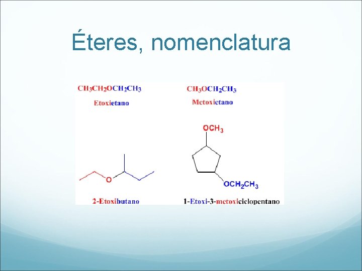 Éteres, nomenclatura 