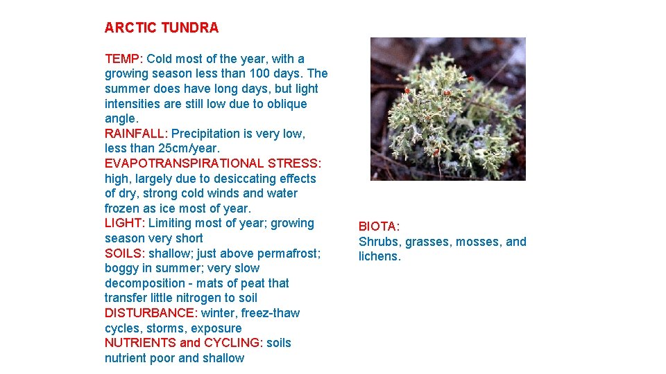 ARCTIC TUNDRA TEMP: Cold most of the year, with a growing season less than