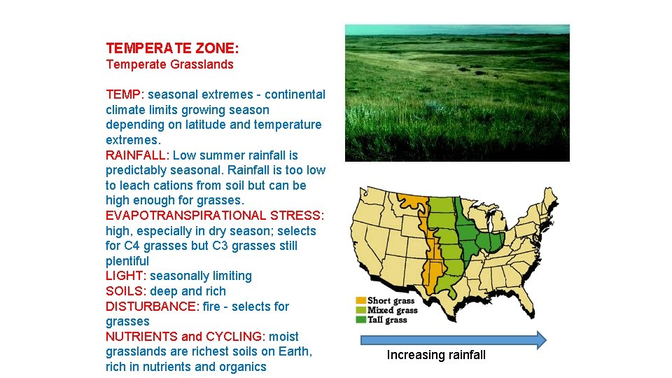 TEMPERATE ZONE: Temperate Grasslands TEMP: seasonal extremes - continental climate limits growing season depending