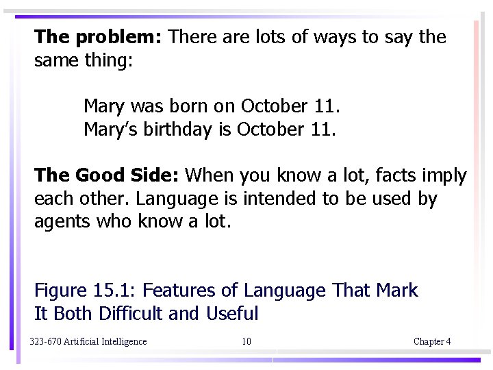 The problem: There are lots of ways to say the same thing: Mary was The problem: There are lots of ways to say the same thing: Mary was