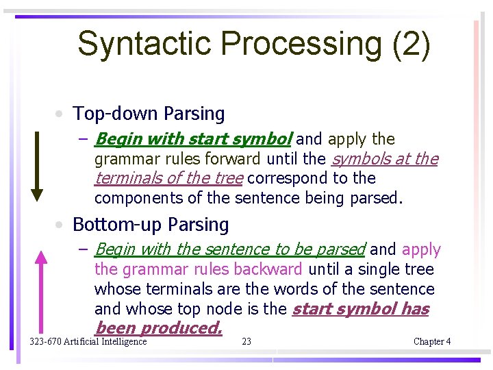 Syntactic Processing (2) • Top-down Parsing – Begin with start symbol and apply the Syntactic Processing (2) • Top-down Parsing – Begin with start symbol and apply the