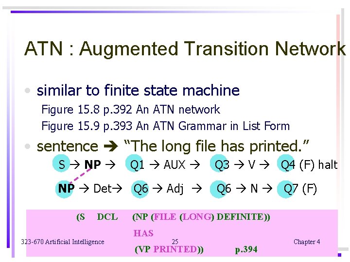 ATN : Augmented Transition Network • similar to finite state machine Figure 15. 8 ATN : Augmented Transition Network • similar to finite state machine Figure 15. 8