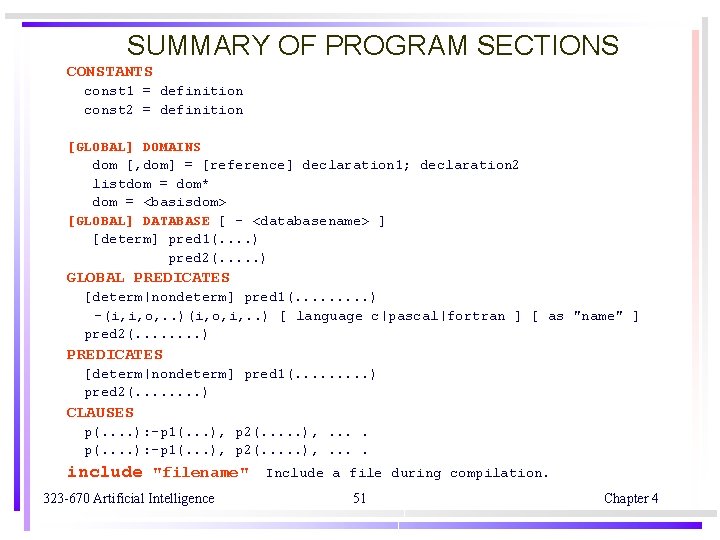 SUMMARY OF PROGRAM SECTIONS CONSTANTS const 1 = definition const 2 = definition [GLOBAL]