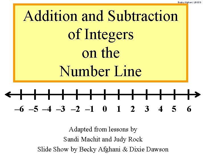 Becky Afghani, LBUSD Addition and Subtraction of Integers on the Number Line – 6