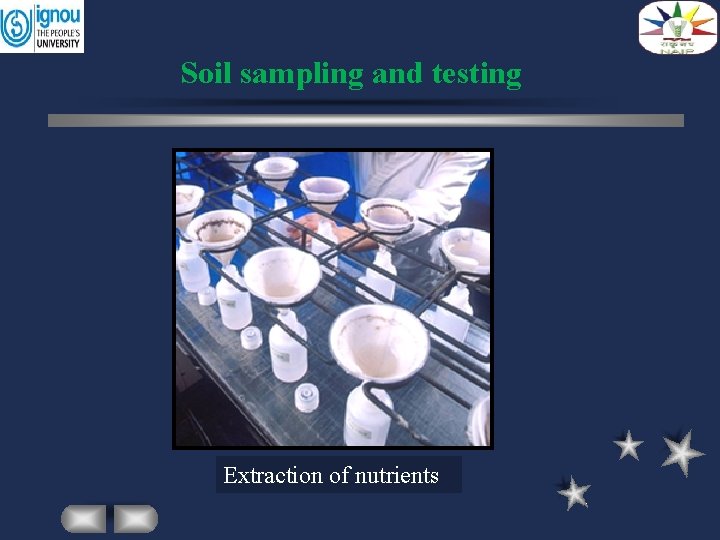 Soil sampling and testing Extraction of nutrients 