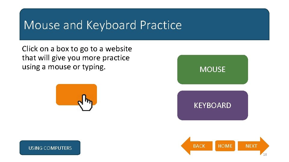 Mouse and Keyboard Practice Click on a box to go to a website that