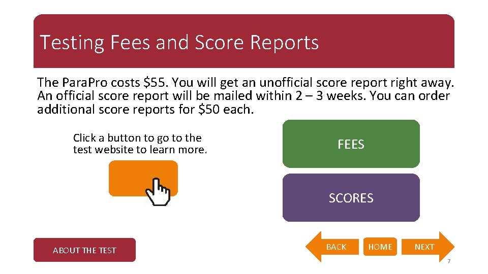 Testing Fees and Score Reports The Para. Pro costs $55. You will get an