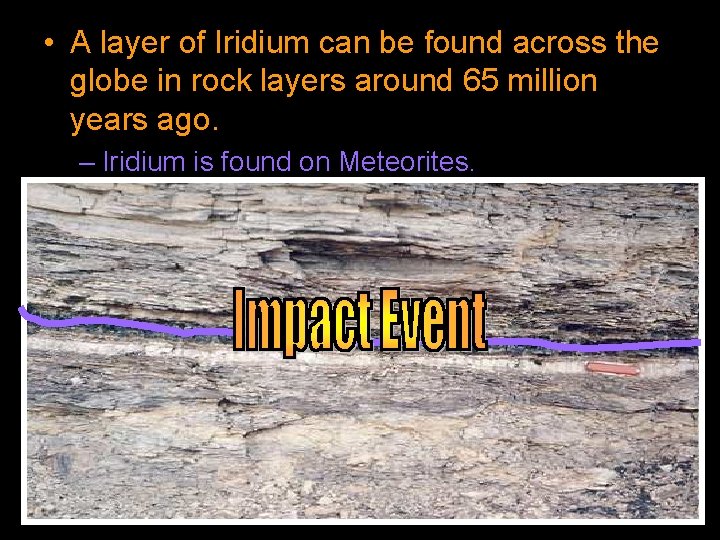  • A layer of Iridium can be found across the globe in rock