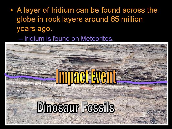  • A layer of Iridium can be found across the globe in rock
