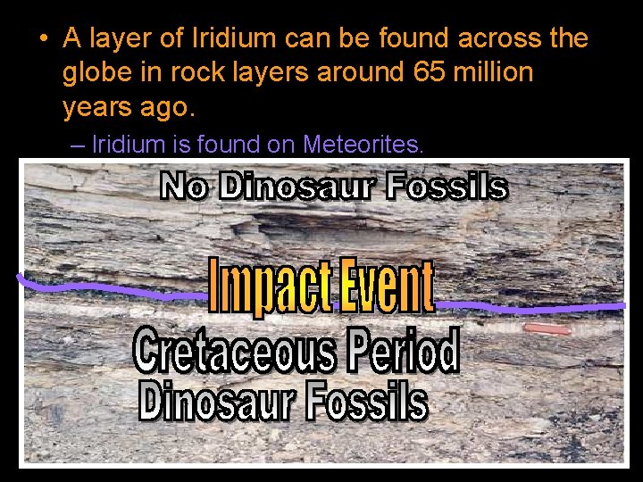  • A layer of Iridium can be found across the globe in rock