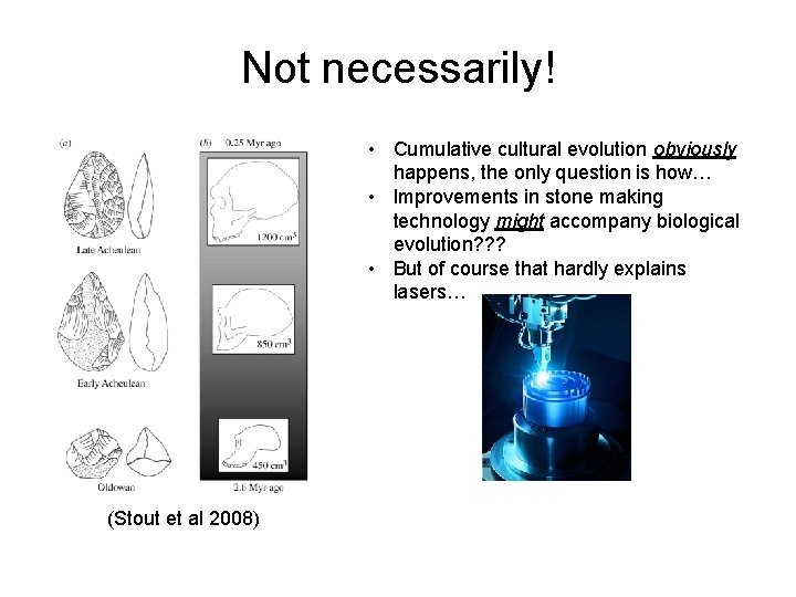 Not necessarily! • Cumulative cultural evolution obviously happens, the only question is how… •