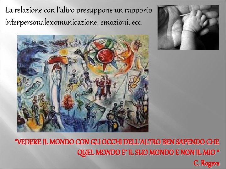 La relazione con l’altro presuppone un rapporto interpersonale: comunicazione, emozioni, ecc. “VEDERE IL MONDO