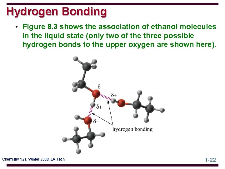 Hydrogen Bonding • Figure 8. 3 shows the association of ethanol molecules in the