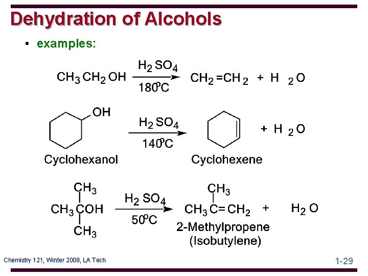 Dehydration of Alcohols • examples: Chemistry 121, Winter 2008, LA Tech 1 -29 