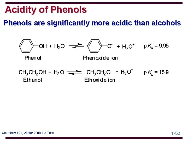 Acidity of Phenols are significantly more acidic than alcohols Chemistry 121, Winter 2008, LA