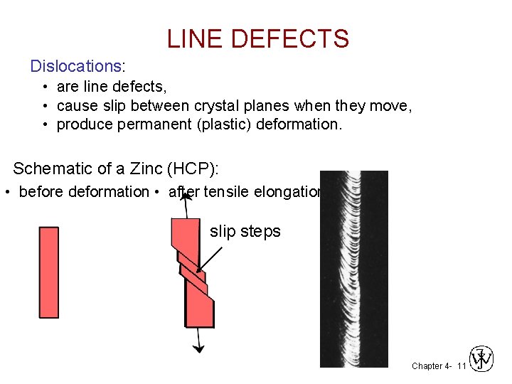 LINE DEFECTS Dislocations: • are line defects, • cause slip between crystal planes when