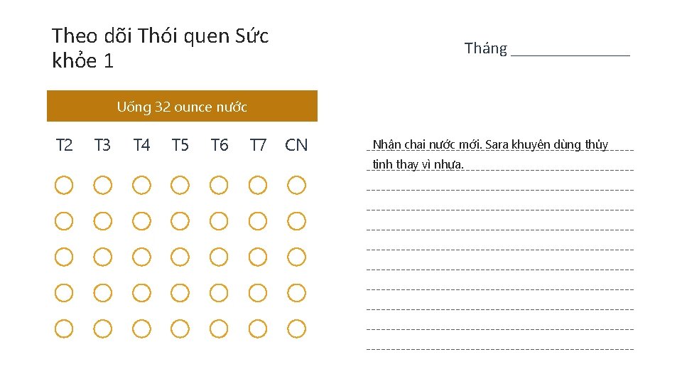 Theo dõi Thói quen Sức khỏe 1 Tháng _______ Uống 32 Vănounce bản nước