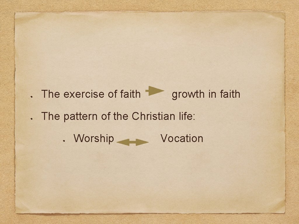 The exercise of faith growth in faith The pattern of the Christian life: Worship