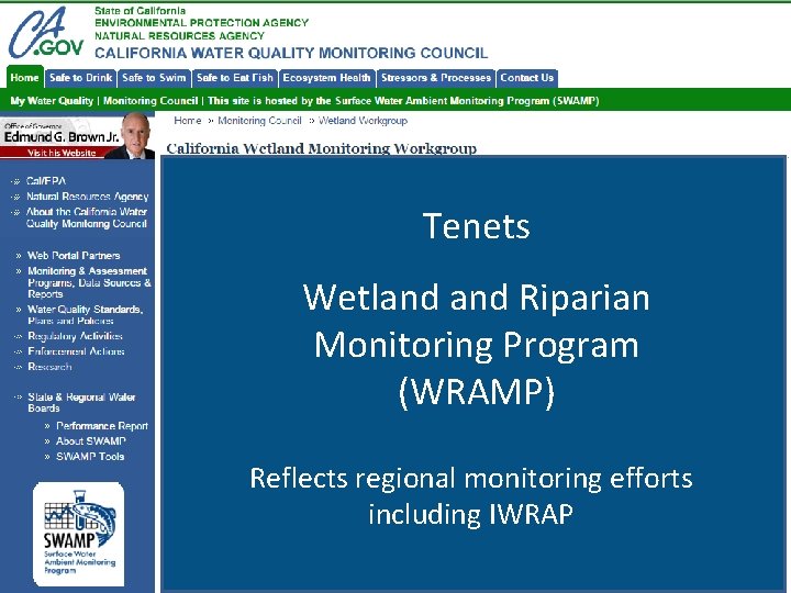 Tenets Wetland Riparian Monitoring Program (WRAMP) Reflects regional monitoring efforts including IWRAP 