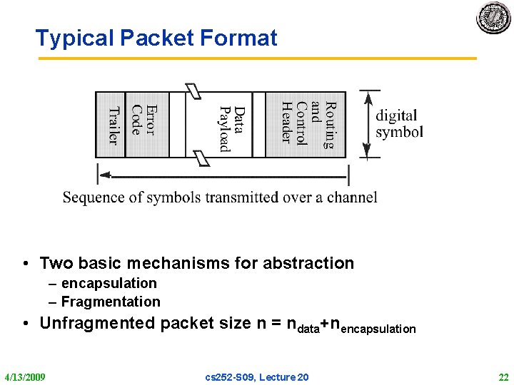 Typical Packet Format • Two basic mechanisms for abstraction – encapsulation – Fragmentation •