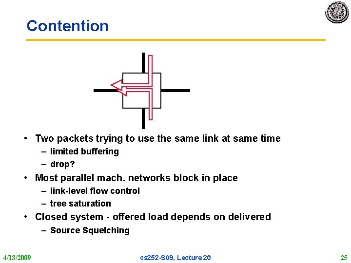 Contention • Two packets trying to use the same link at same time –