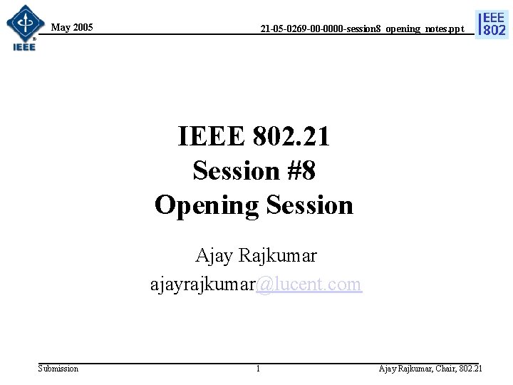 May 2005 21 -05 -0269 -00 -0000 -session 8_opening_notes. ppt IEEE 802. 21 Session