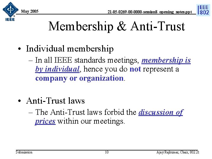 May 2005 21 -05 -0269 -00 -0000 -session 8_opening_notes. ppt Membership & Anti-Trust •