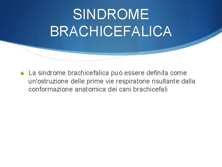 SINDROME BRACHICEFALICA S La sindrome brachicefalica può essere definita come un'ostruzione delle prime vie