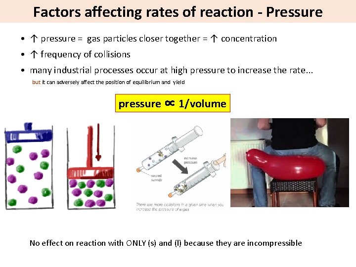 Factors affecting rates of reaction - Pressure • ↑ pressure = gas particles closer