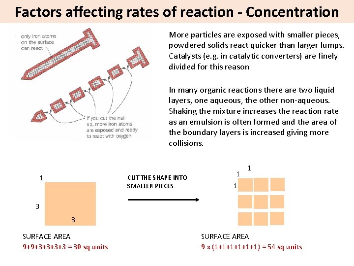 Factors affecting rates of reaction - Concentration More particles are exposed with smaller pieces,