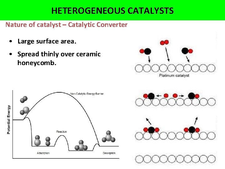 HETEROGENEOUS CATALYSTS Nature of catalyst – Catalytic Converter • Large surface area. • Spread