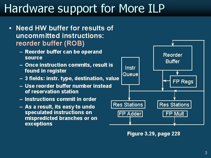 Hardware support for More ILP • Need HW buffer for results of uncommitted instructions: