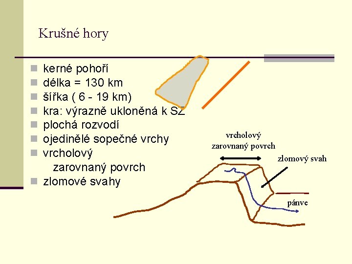 Krušné hory kerné pohoří délka = 130 km šířka ( 6 - 19 km)