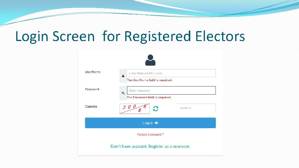 Login Screen for Registered Electors 