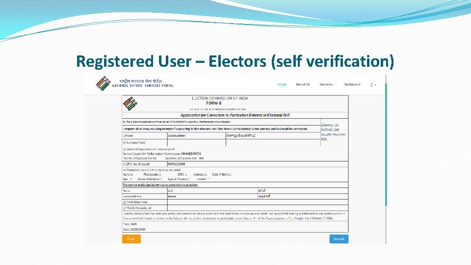 Registered User – Electors (self verification) 