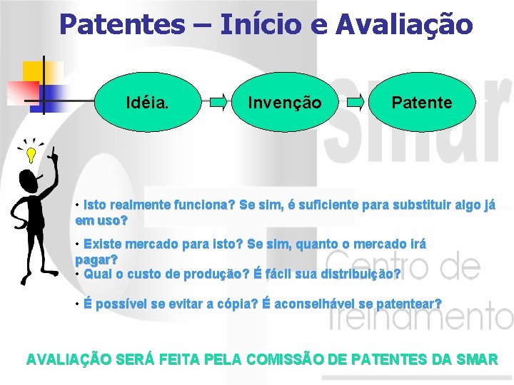 Patentes – Início e Avaliação Idéia. Invenção Patente • Isto realmente funciona? Se sim,