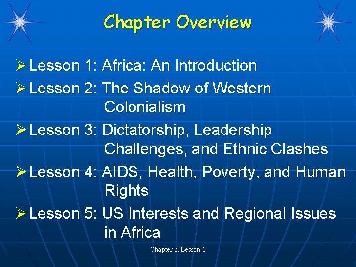 Chapter Overview Ø Lesson 1: Africa: An Introduction Ø Lesson 2: The Shadow of