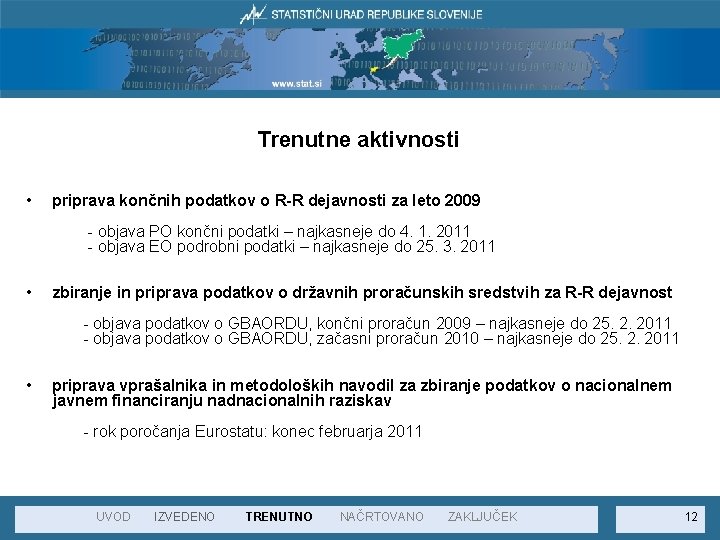 Trenutne aktivnosti • priprava končnih podatkov o R-R dejavnosti za leto 2009 - objava