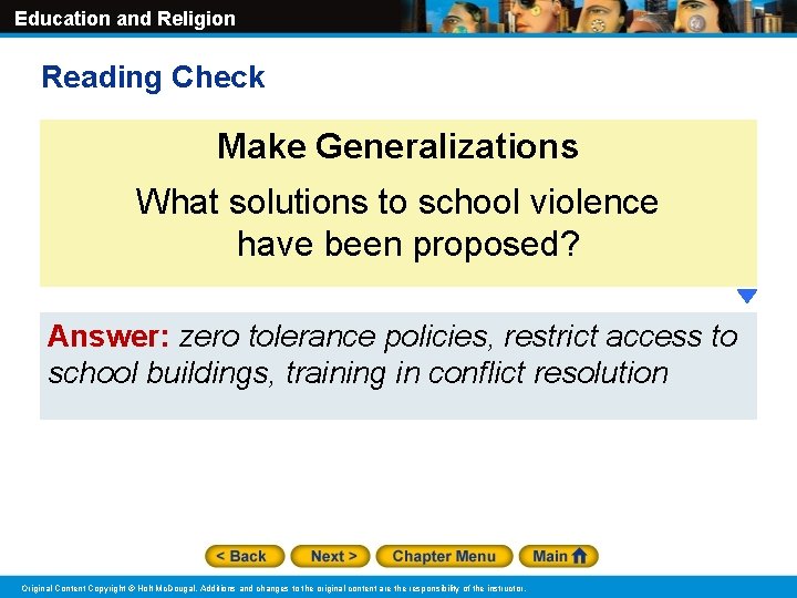 Education and Religion Reading Check Make Generalizations What solutions to school violence have been
