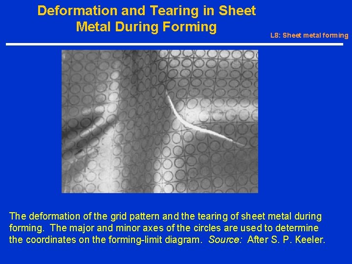 Deformation and Tearing in Sheet Metal During Forming L 8: Sheet metal forming The